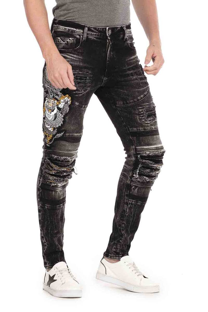 CD486 Men's slim-fit jeans with large animal motif