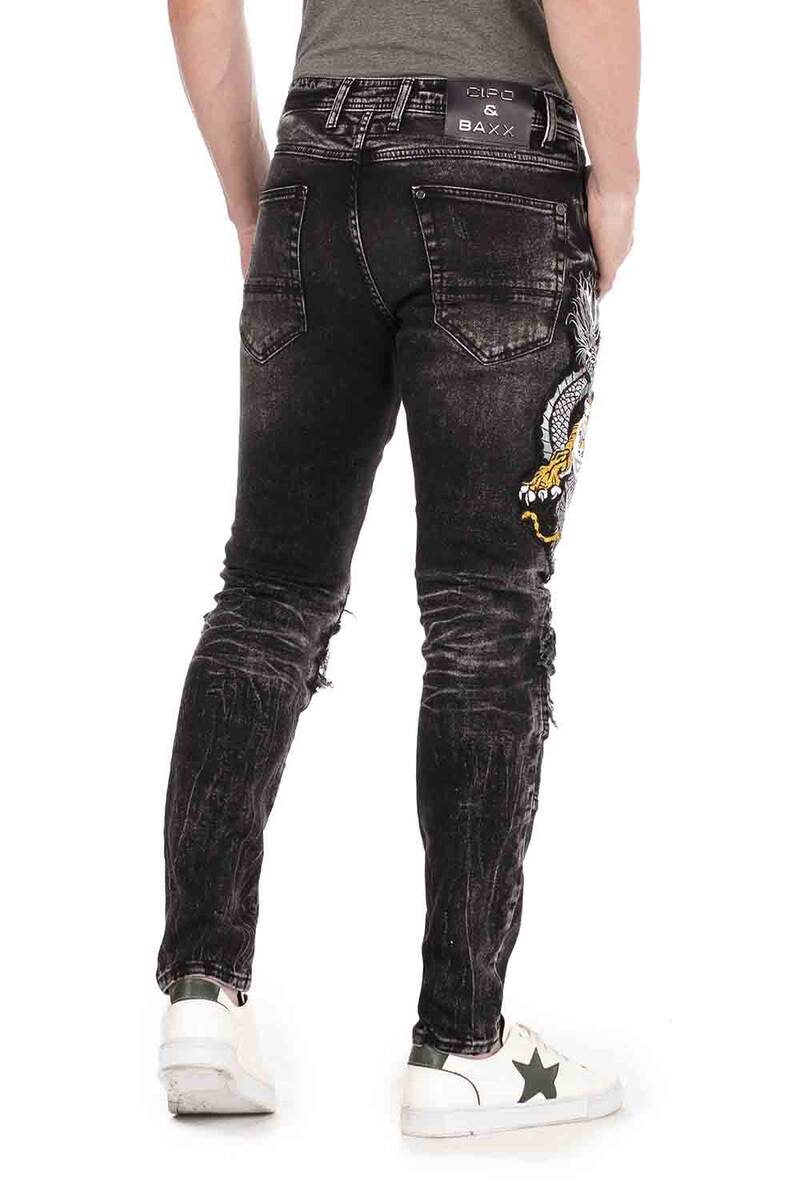 CD486 Men's slim-fit jeans with large animal motif