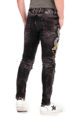 CD486 Men's slim-fit jeans with large animal motif