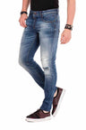 CD475 Men's comfortable jeans in a destroyed look, slim fit