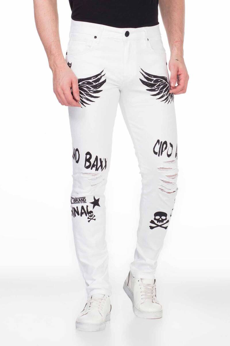CD444 Men's skinny jeans with great print motifs in straight fit