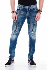 CD437 Men's comfortable jeans with cool decorative zippers