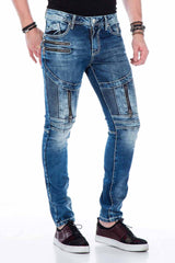 CD437 Men's comfortable jeans with cool decorative zippers