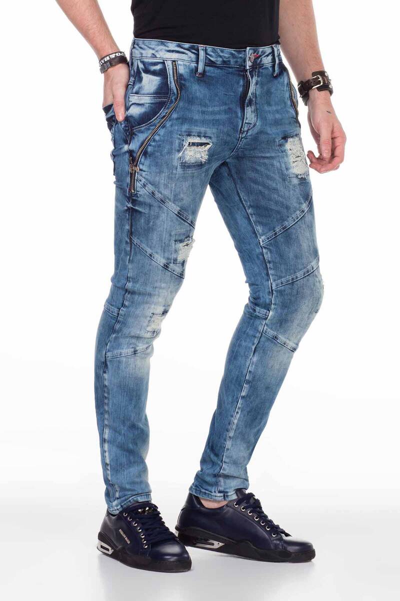 CD436 Men's comfortable jeans with cool destroyed elements
