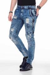 CD436 Men's comfortable jeans with cool destroyed elements