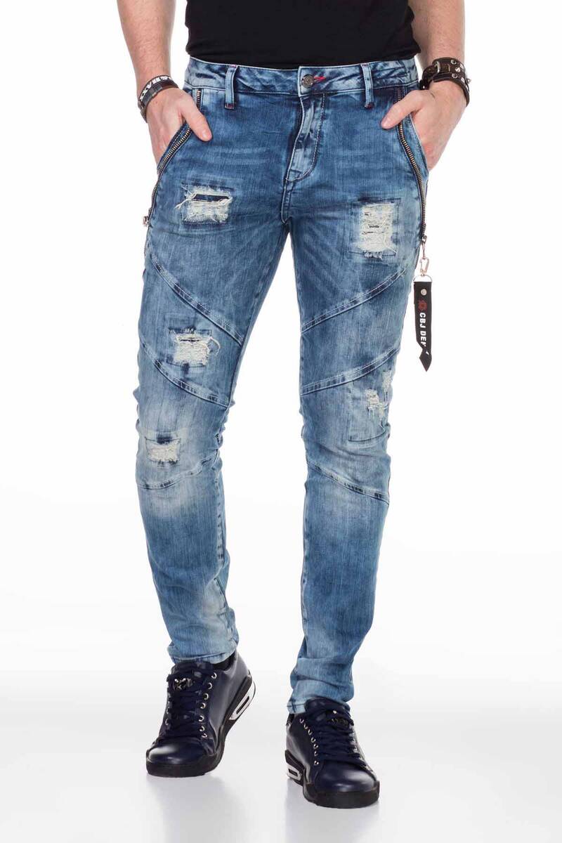 CD436 Men's comfortable jeans with cool destroyed elements