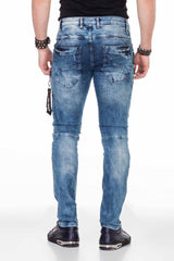 CD436 Men's comfortable jeans with cool destroyed elements