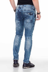 CD436 Men's comfortable jeans with cool destroyed elements