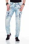 CD435 Men's cargo-style jeans with decorative zippers in a straight fit