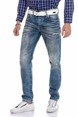 CD655 Men's straight fit jeans in a fashionable destroyed look
