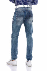CD655 Men's straight fit jeans in a fashionable destroyed look