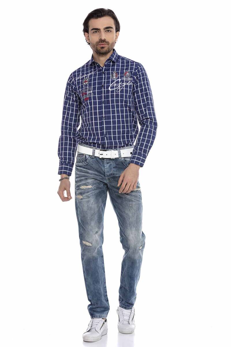 CD655 Men's straight fit jeans in a fashionable destroyed look
