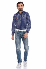 CD655 Men's straight fit jeans in a fashionable destroyed look