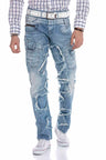 CD617 Men's comfortable jeans in a trendy patchwork design