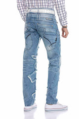 CD617 Men's comfortable jeans in a trendy patchwork design