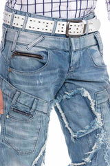 CD617 Men's comfortable jeans in a trendy patchwork design