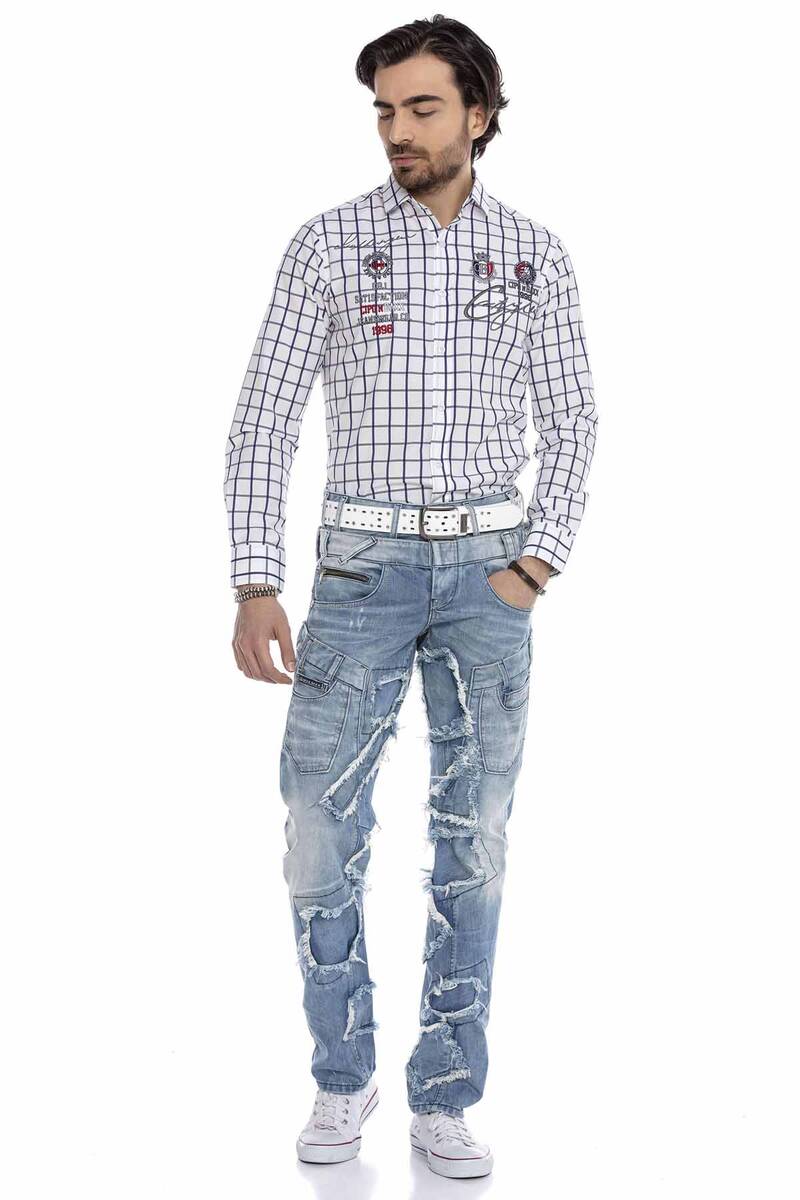CD617 Men's comfortable jeans in a trendy patchwork design