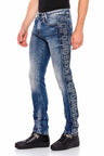 CD579 Men's comfortable jeans with brand logo on the side