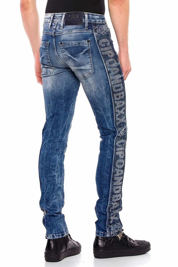 CD579 Men's comfortable jeans with brand logo on the side