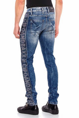 CD579 Men's comfortable jeans with brand logo on the side