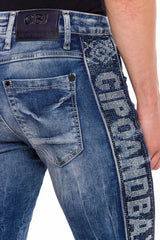 CD579 Men's comfortable jeans with brand logo on the side