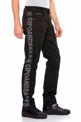 CD578 Men's comfortable jeans with glitter side stripes