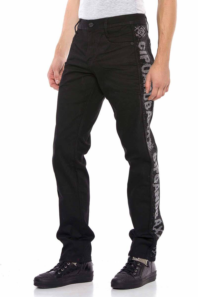 CD578 Men's comfortable jeans with glitter side stripes