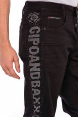 CD578 Men's comfortable jeans with glitter side stripes