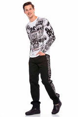 CD578 Men's comfortable jeans with glitter side stripes