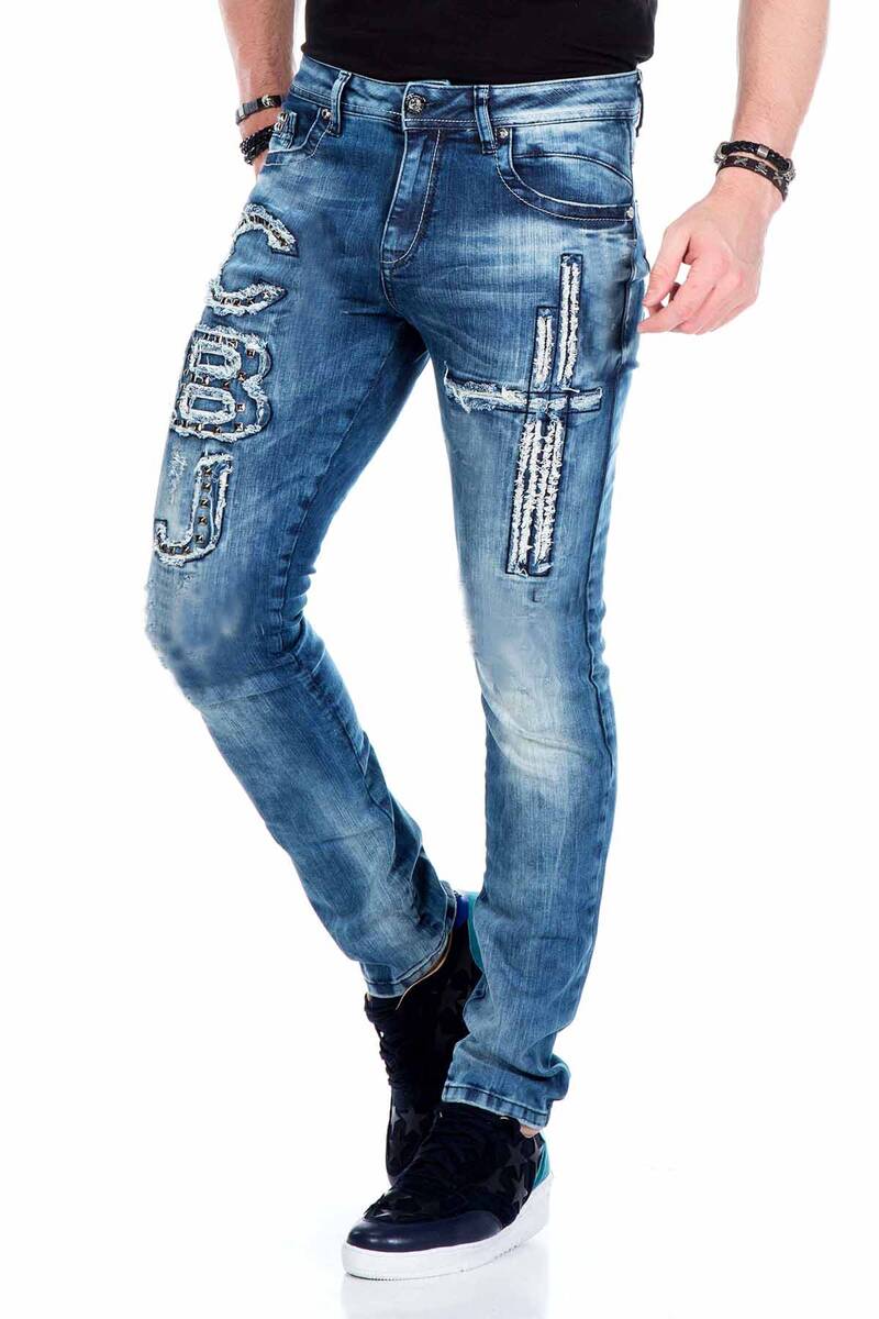 CD431 Men's slim-fit jeans with rivets and patches in straight fit