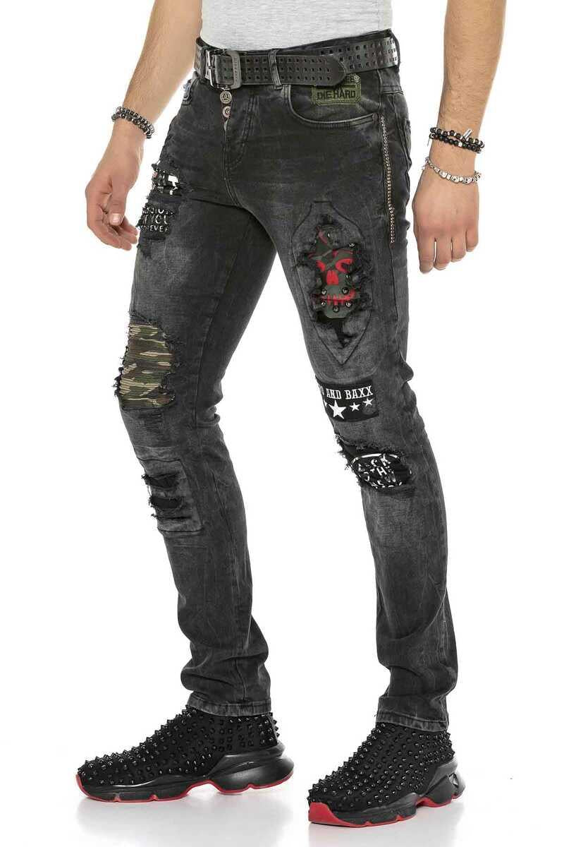 CD408 Men's comfortable jeans with tapered patches