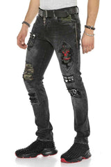 CD408 Men's comfortable jeans with tapered patches