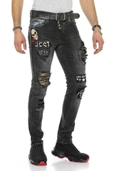 CD408 Men's comfortable jeans with tapered patches