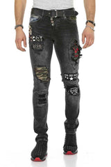 CD408 Men's comfortable jeans with tapered patches
