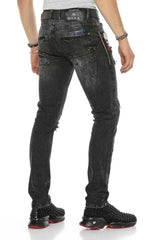 CD408 Men's comfortable jeans with tapered patches