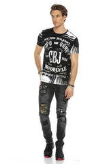 CD408 Men's comfortable jeans with tapered patches