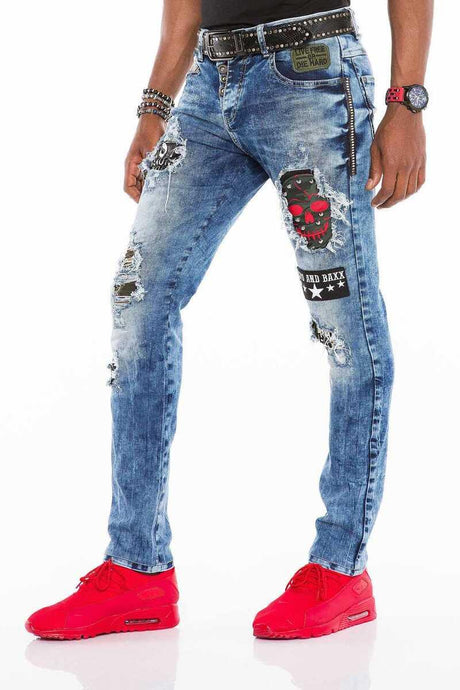 CD408 Men's comfortable jeans with tapered patches