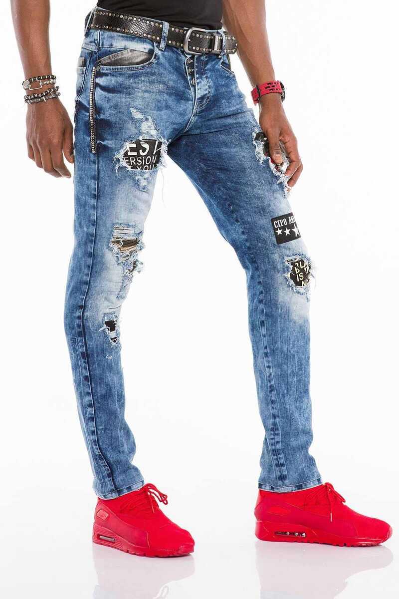 CD408 Men's comfortable jeans with tapered patches