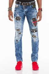 CD408 Men's comfortable jeans with tapered patches