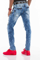 CD408 Men's comfortable jeans with tapered patches