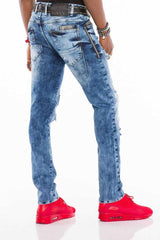 CD408 Men's comfortable jeans with tapered patches