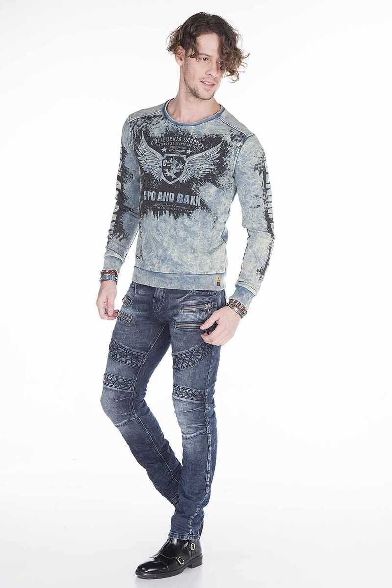 CD382 Men's slim-fit jeans in a fashionable biker style