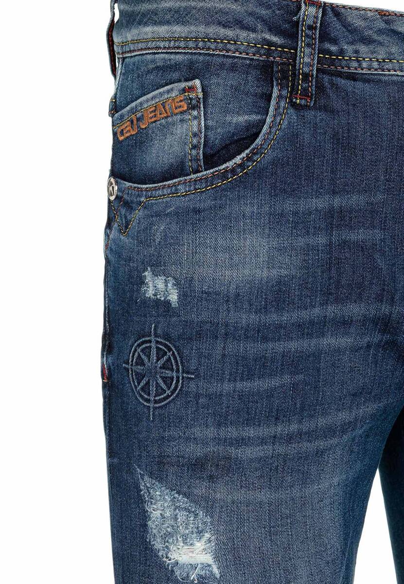 CD368 Men's comfortable jeans with patch in slim fit