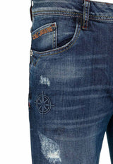 CD368 Men's comfortable jeans with patch in slim fit
