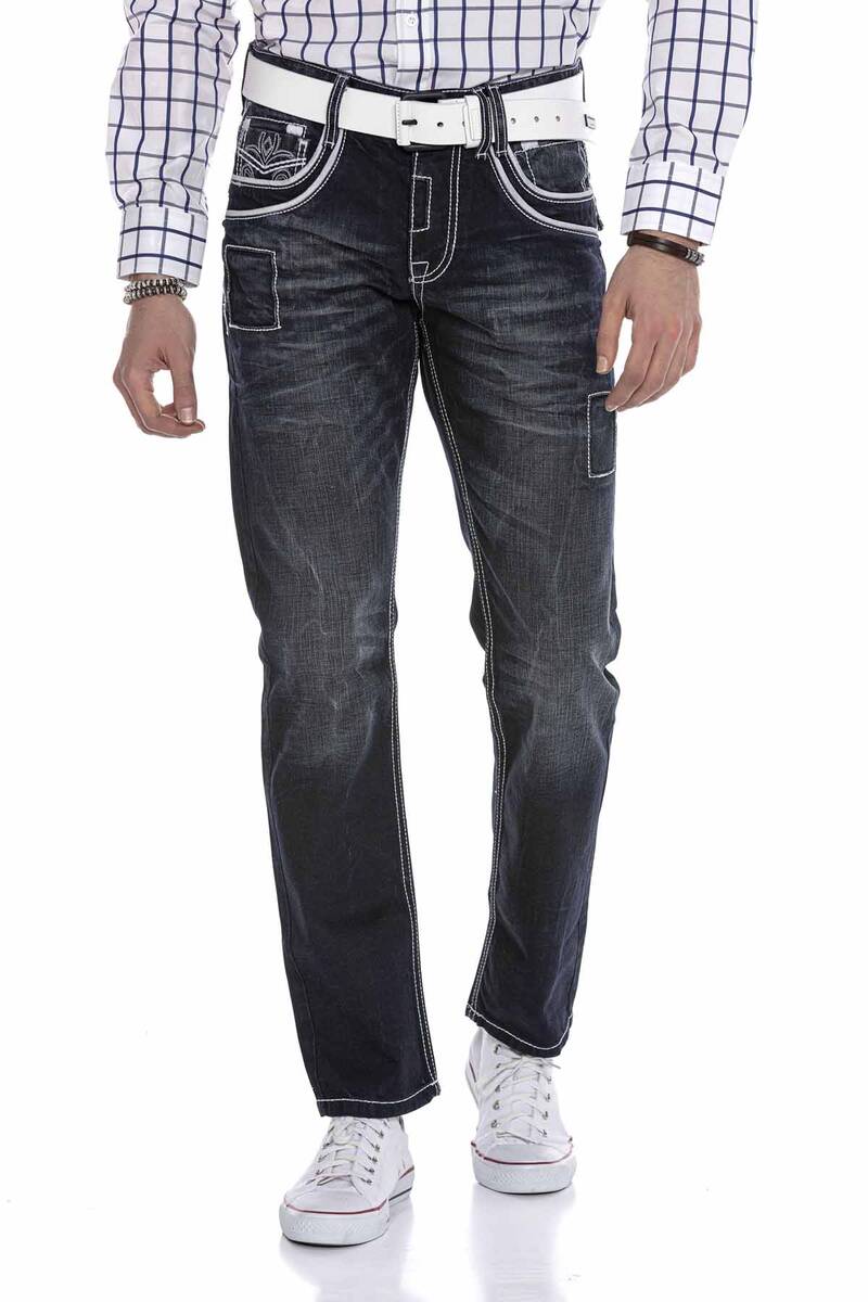 CD324 Men's comfortable jeans with special decorative stitching