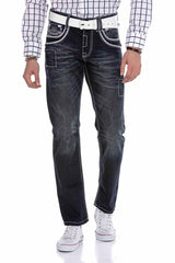 CD324 Men's comfortable jeans with special decorative stitching