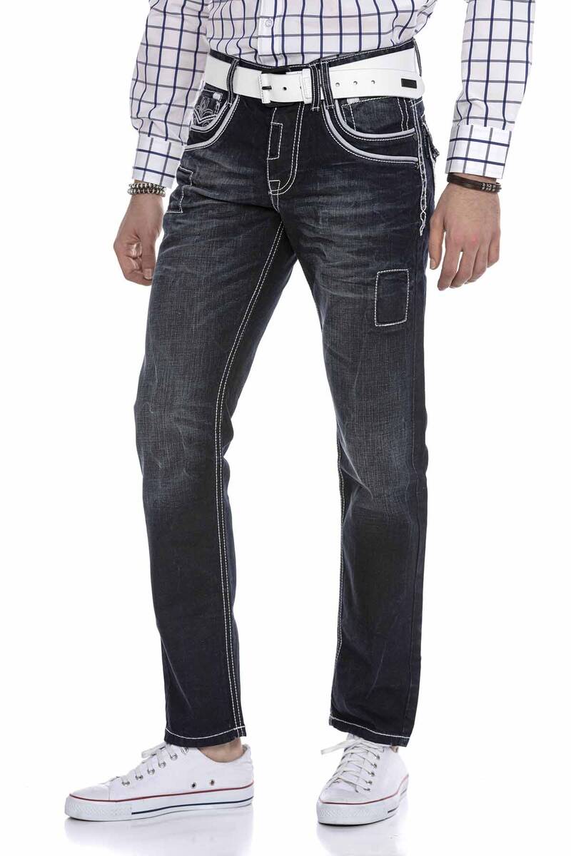 CD324 Men's comfortable jeans with special decorative stitching