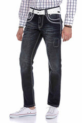 CD324 Men's comfortable jeans with special decorative stitching