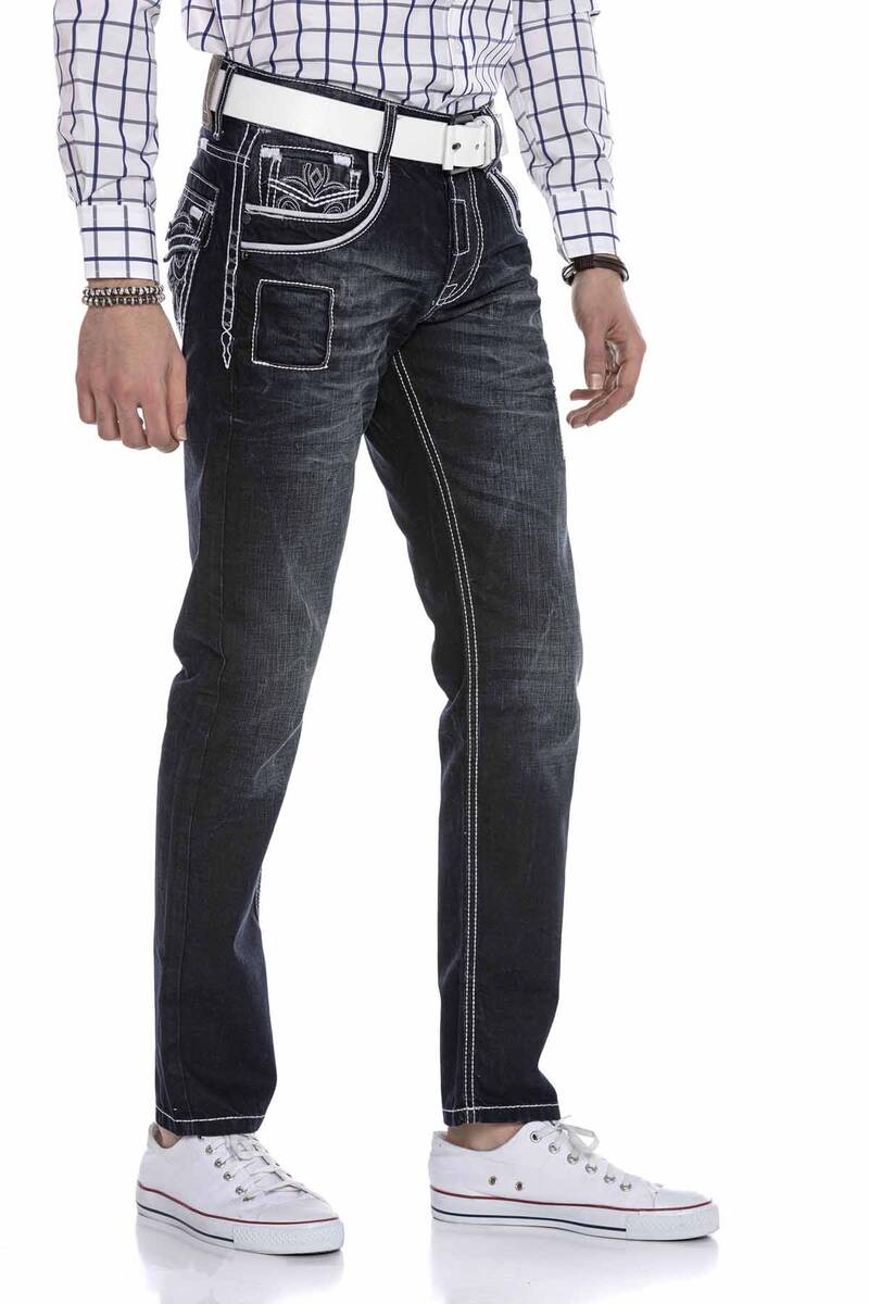 CD324 Men's comfortable jeans with special decorative stitching