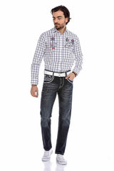 CD324 Men's comfortable jeans with special decorative stitching